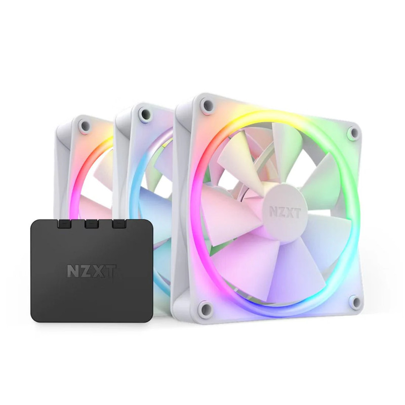 NZXT F120 Triple 120mm RGB Fans & Controller - White - مروحة تبريد